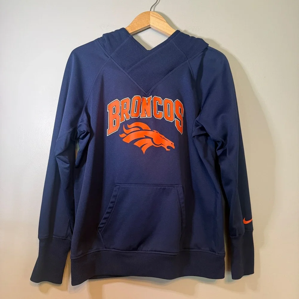 Nike‎ Therma-FIT Denver Broncos NFL Hoodie Navy Blue Womens XXL Sweatshirt